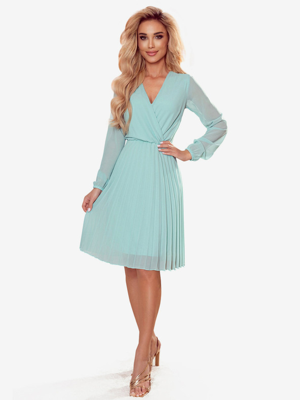 numoco Langärmeliges Kleid mit Plissee-Ausschnitt - Mint Numoco ISABELLE