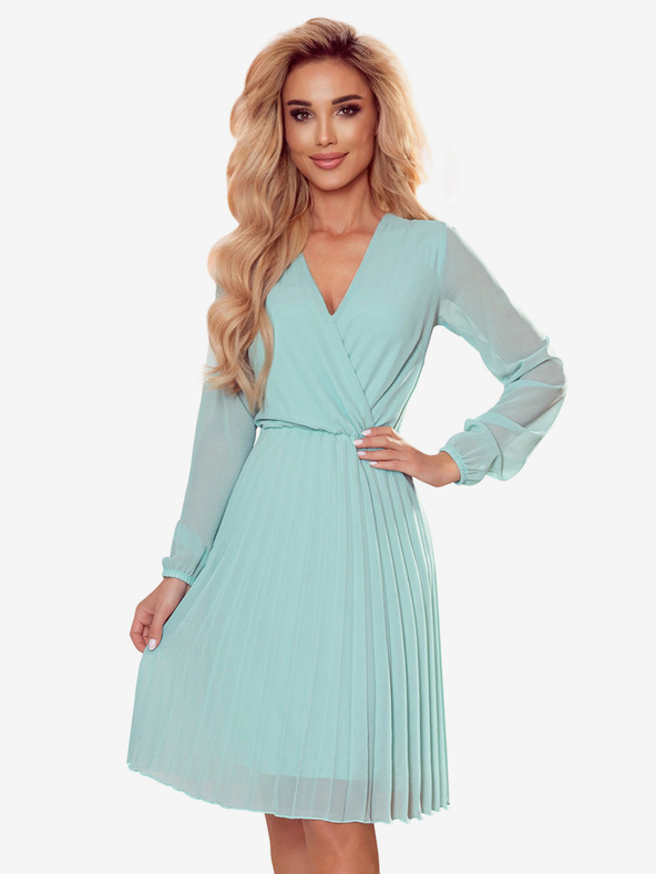 numoco Langärmeliges Kleid mit Plissee-Ausschnitt - Mint Numoco ISABELLE