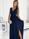 numoco Langes Brokatkleid mit Dekolleté und Taillensteppung - dunkelblau Numoco SUSAN