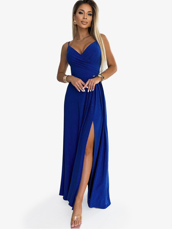 numoco Elegantes trägerloses Maxikleid - blau mit Glitzer Numoco CHIARA
