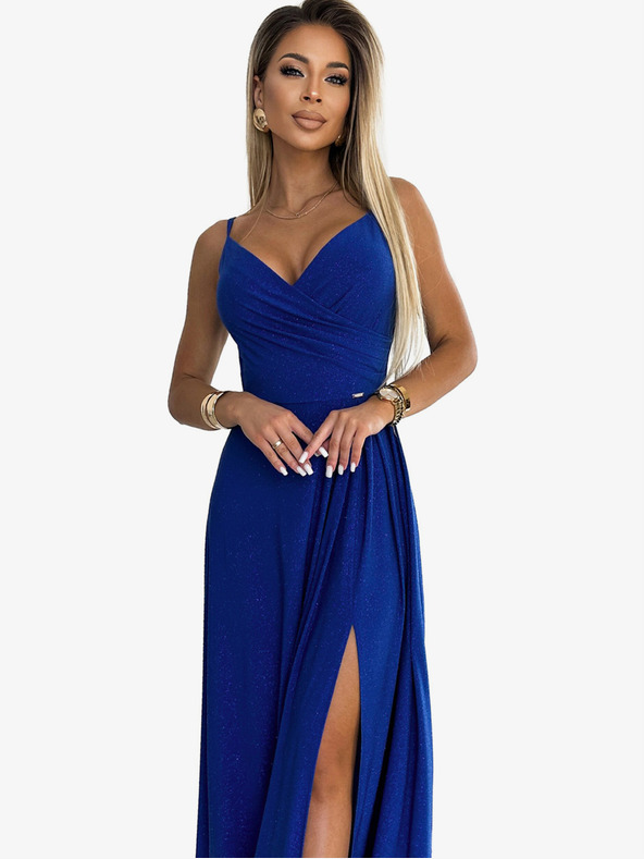 numoco Elegantes trägerloses Maxikleid - blau mit Glitzer Numoco CHIARA