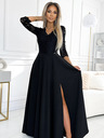 numoco Spitzes, elegantes langes Kleid mit Ausschnitt und Beinschlitz - schwarz Numoco AMBER