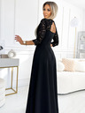 numoco Spitzes, elegantes langes Kleid mit Ausschnitt und Beinschlitz - schwarz Numoco AMBER