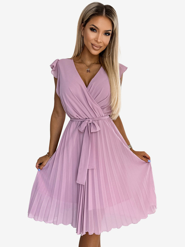 numoco Plisseekleid mit Ausschnitt und Rüschen - schmutzigrosa Numoco POLINA