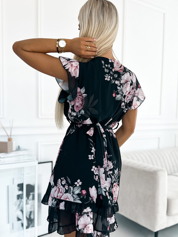 numoco Kleid mit Bleistiftkragen - schwarz mit Rosetten Numoco PATRIZIA