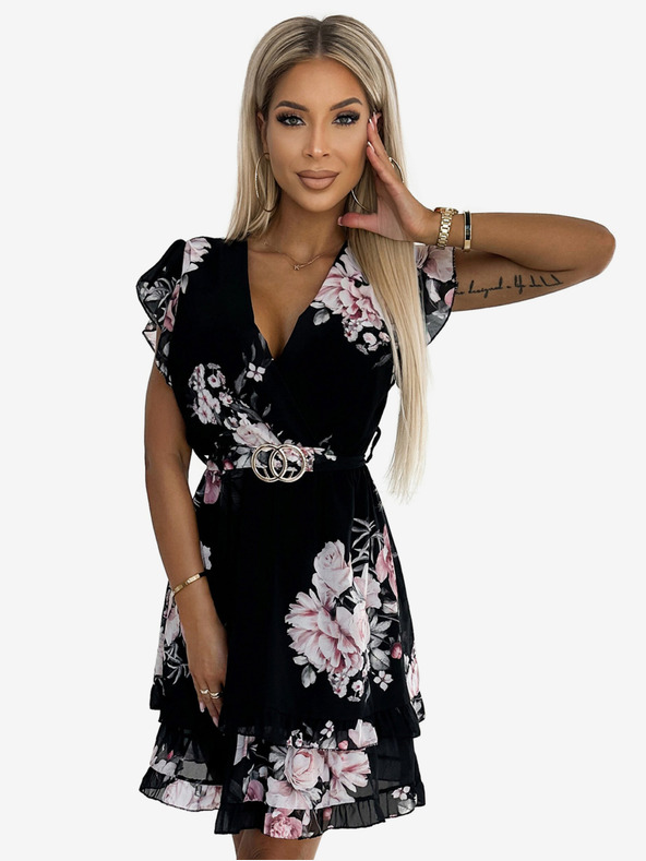 numoco Kleid mit Bleistiftkragen - schwarz mit Rosetten Numoco PATRIZIA