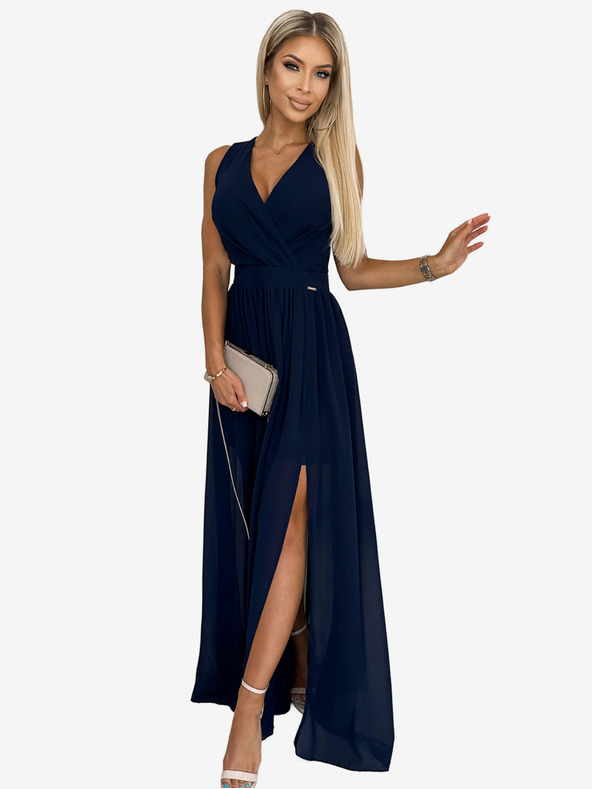 numoco Langes Kleid mit Ausschnitt und Bindeband - dunkelblau Numoco JUSTINE