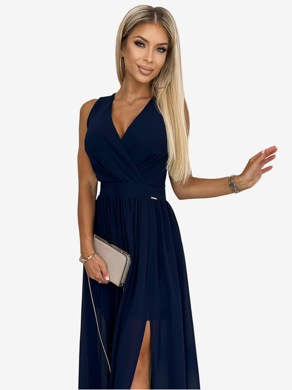 numoco Langes Kleid mit Ausschnitt und Bindeband - dunkelblau Numoco JUSTINE