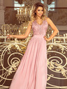 numoco Langes Kleid mit besticktem Ausschnitt - taupe Numoco LEA