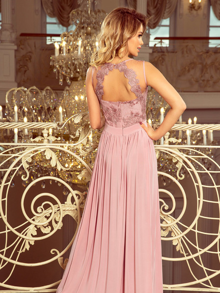 numoco Langes Kleid mit besticktem Ausschnitt - taupe Numoco LEA