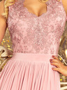 numoco Langes Kleid mit besticktem Ausschnitt - taupe Numoco LEA