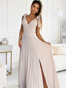 numoco Langes Kleid mit schulterfreiem Ausschnitt und Schulterbändern - beige mit Glitzer Numoco ELENA