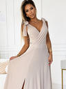 numoco Langes Kleid mit schulterfreiem Ausschnitt und Schulterbändern - beige mit Glitzer Numoco ELENA