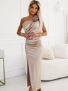 numoco Langes Kleid aus Satin mit einer Schulter und Rosen - beige Numoco AURORA