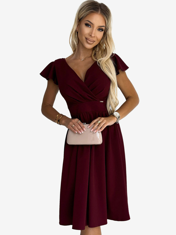 numoco Kleid mit Dekolleté und kurzen Ärmeln - burgunderfarben Numoco MATILDE