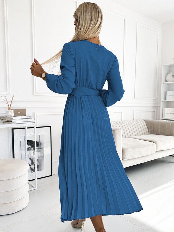 numoco Plissiertes Midikleid mit herzförmigem Ausschnitt, langen Ärmeln und breitem Gürtel Numoco VIVIANA