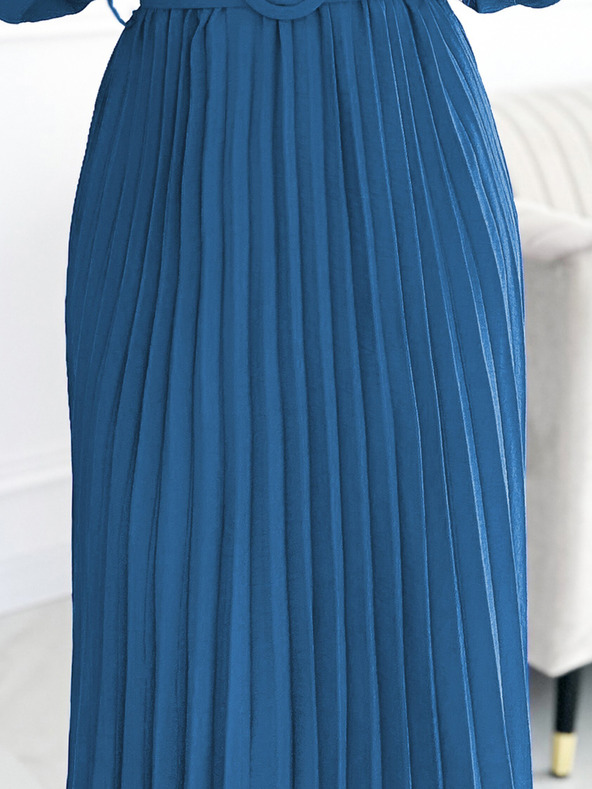 numoco Plissiertes Midikleid mit herzförmigem Ausschnitt, langen Ärmeln und breitem Gürtel Numoco VIVIANA