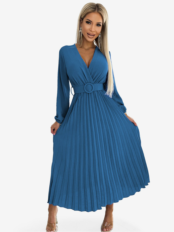 numoco Plissiertes Midikleid mit herzförmigem Ausschnitt, langen Ärmeln und breitem Gürtel Numoco VIVIANA