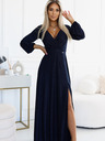 numoco Glänzendes langes Kleid mit langen Ärmeln - dunkelblau Numoco NELA