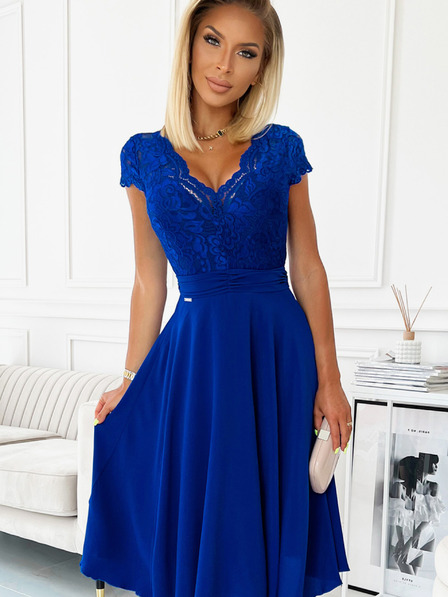 numoco Chiffonkleid mit Spitzenausschnitt - blau Numoco LINDA