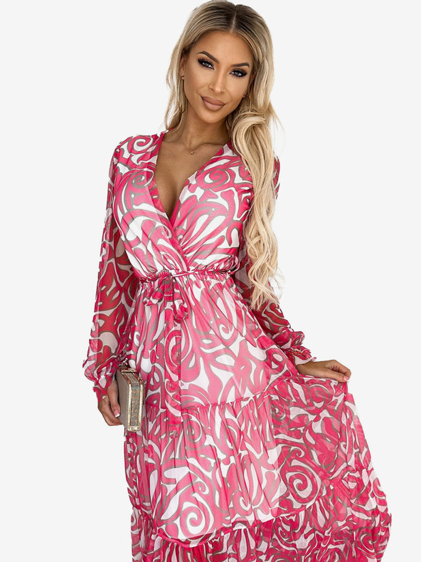 numoco Kleid mit Ausschnitt und langen Ärmeln - rosa Wolle - Netz Numoco ENRICA