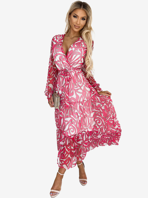 numoco Kleid mit Ausschnitt und langen Ärmeln - rosa Wolle - Netz Numoco ENRICA