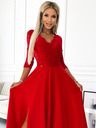 numoco Langes, elegantes Spitzenkleid mit herzförmigem Ausschnitt und Beinschlitz - rot Numoco AMBER