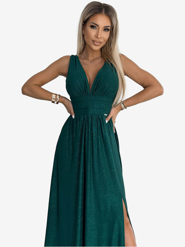 numoco Langes Kleid aus Brokat mit herzförmigem Ausschnitt und Nähten in der Taille - Grün Numoco SUSANv