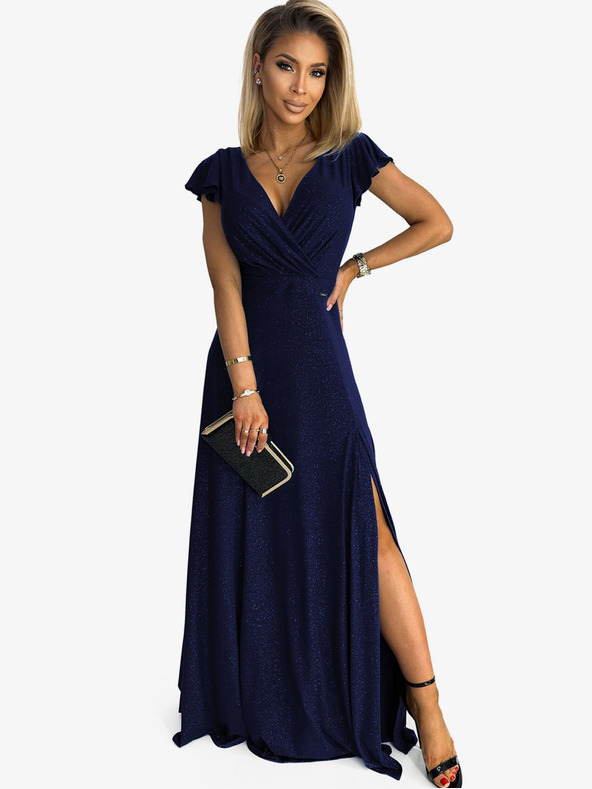 numoco Langes Glitzerkleid mit Ausschnitt - dunkelblau Numoco CRYSTAL