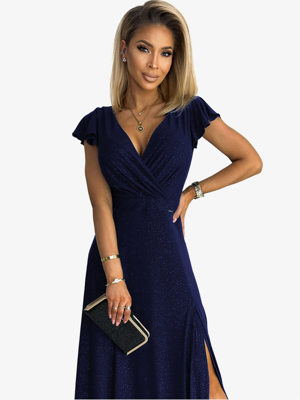 numoco Langes Glitzerkleid mit Ausschnitt - dunkelblau Numoco CRYSTAL