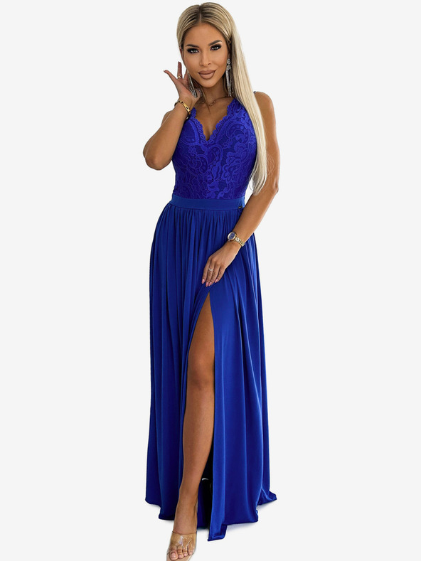 numoco Langes Kleid mit Spitzenausschnitt - blau Numoco LEA