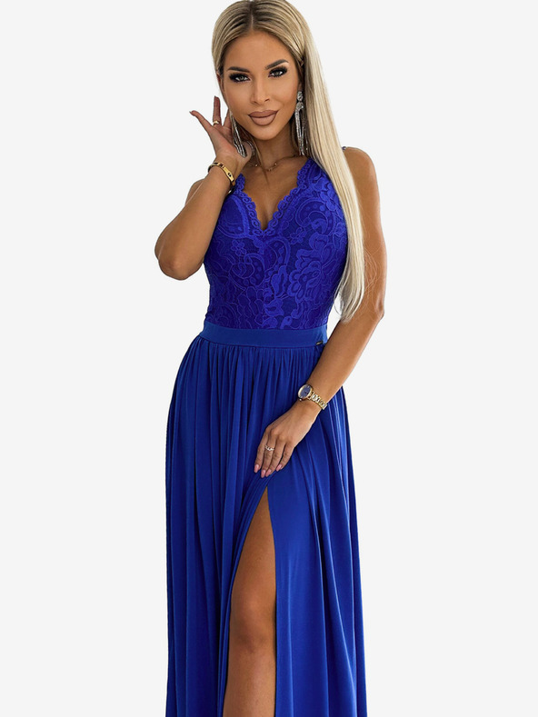 numoco Langes Kleid mit Spitzenausschnitt - blau Numoco LEA