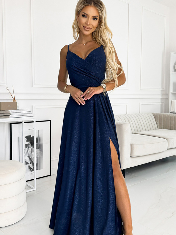 numoco Elegantes trägerloses Maxikleid - dunkelblau mit Glitzer Numoco CHIARA
