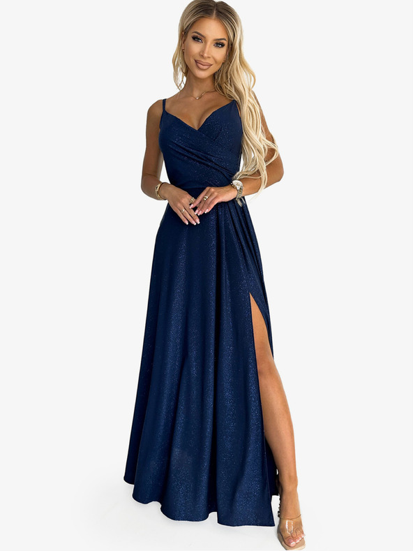 numoco Elegantes trägerloses Maxikleid - dunkelblau mit Glitzer Numoco CHIARA
