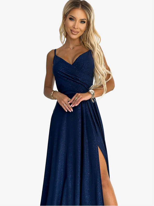 numoco Elegantes trägerloses Maxikleid - dunkelblau mit Glitzer Numoco CHIARA