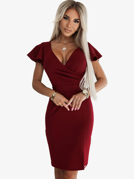 numoco Numoco NINA Elegantes Kleid mit Bleistiftausschnitt - Burgunderrot