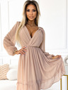 numoco Chiffon-Midikleid mit langen Ärmeln und Ausschnitt - beige Numoco MILA