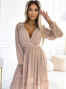 numoco Chiffon-Midikleid mit langen Ärmeln und Ausschnitt - beige Numoco MILA