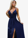 numoco Elegantes langes Glitzerkleid mit Ausschnitt und Beinschlitz - dunkelblau mit Glitzer Numoco JULIET