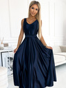 numoco Langes Midikleid aus Satin mit Ausschnitt und Schleife - dunkelblau Numoco CINDY