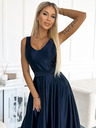 numoco Langes Midikleid aus Satin mit Ausschnitt und Schleife - dunkelblau Numoco CINDY
