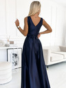 numoco Langes Midikleid aus Satin mit Ausschnitt und Schleife - dunkelblau Numoco CINDY