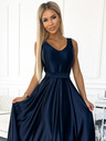 numoco Langes Midikleid aus Satin mit Ausschnitt und Schleife - dunkelblau Numoco CINDY