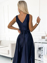 numoco Langes Midikleid aus Satin mit Ausschnitt und Schleife - dunkelblau Numoco CINDY