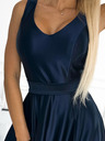 numoco Langes Midikleid aus Satin mit Ausschnitt und Schleife - dunkelblau Numoco CINDY