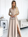numoco Langes, elegantes Kleid mit Spitzenausschnitt und Beinschlitz - beige Numoco AMBER
