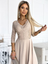 numoco Langes, elegantes Kleid mit Spitzenausschnitt und Beinschlitz - beige Numoco AMBER