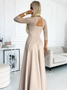 numoco Langes, elegantes Kleid mit Spitzenausschnitt und Beinschlitz - beige Numoco AMBER