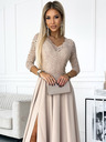 numoco Langes, elegantes Kleid mit Spitzenausschnitt und Beinschlitz - beige Numoco AMBER