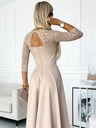 numoco Langes, elegantes Kleid mit Spitzenausschnitt und Beinschlitz - beige Numoco AMBER